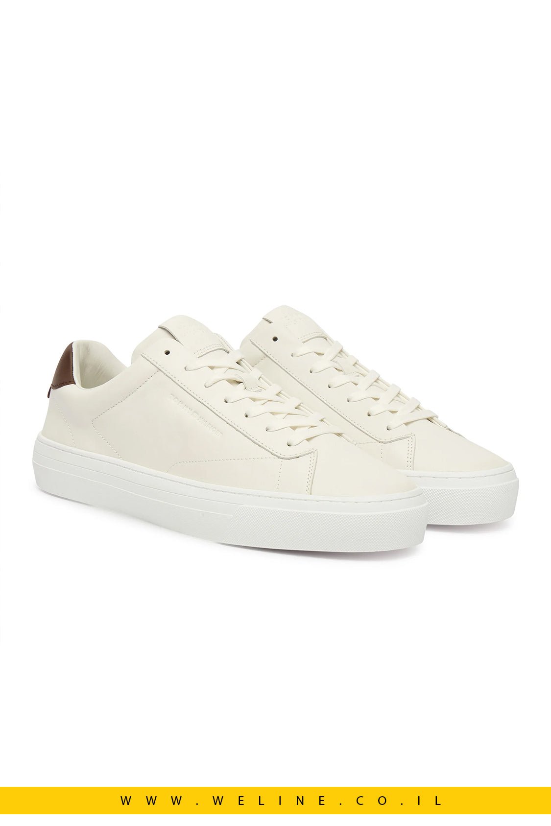 סניקרס גברים Tommy Hilfiger Premium Dress Cupsole Leather – צבע קרם - WELINE.CO.IL