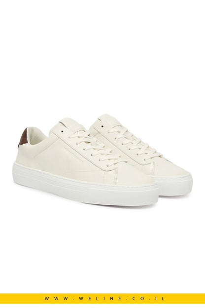 סניקרס גברים Tommy Hilfiger Premium Dress Cupsole Leather – צבע קרם - WELINE.CO.IL