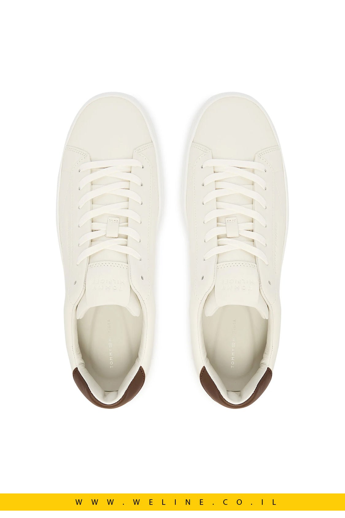סניקרס גברים Tommy Hilfiger Premium Dress Cupsole Leather – צבע קרם - WELINE.CO.IL