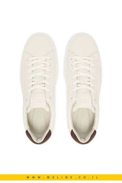 סניקרס גברים Tommy Hilfiger Premium Dress Cupsole Leather – צבע קרם - WELINE.CO.IL