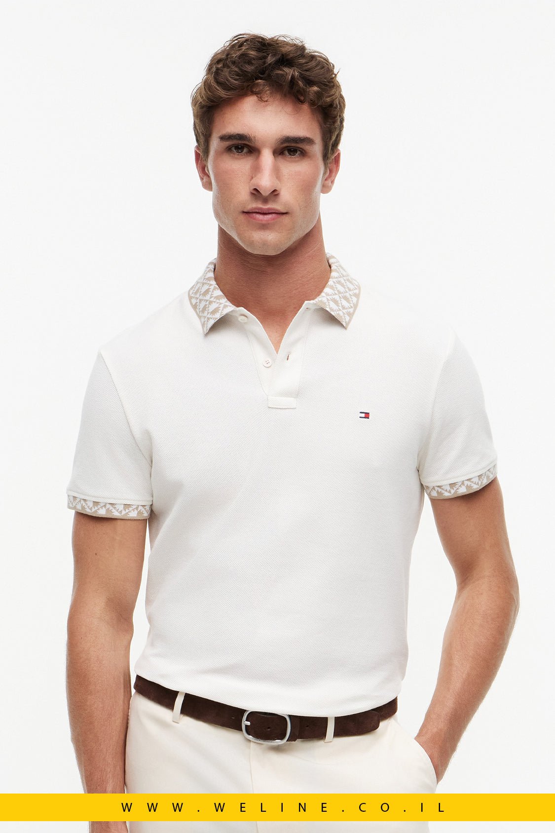 חולצת פולו Tommy Hilfiger Regular Fit Jacquard Collar Structured - WELINE.CO.IL