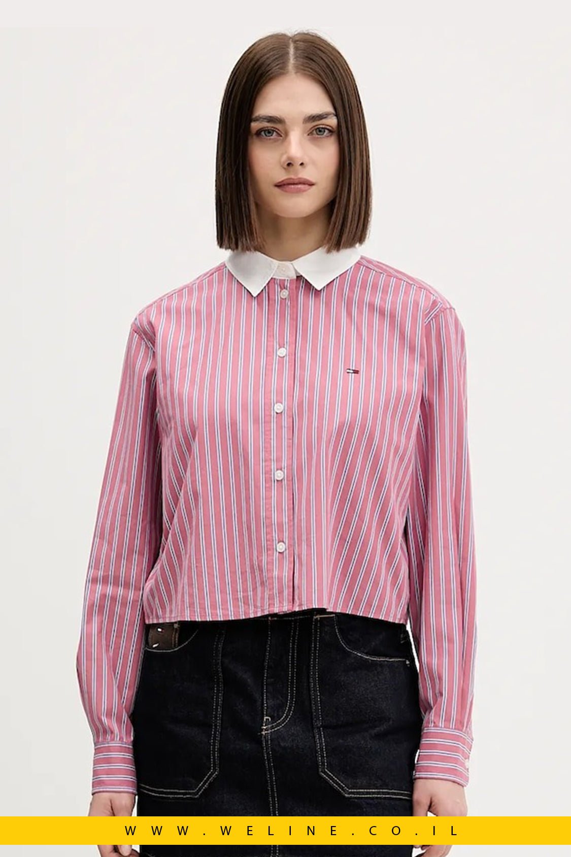 חולצת קרופ לנשים פסים – Tommy Hilfiger | Ruby Dusk / Multi Stripe - WELINE.CO.IL