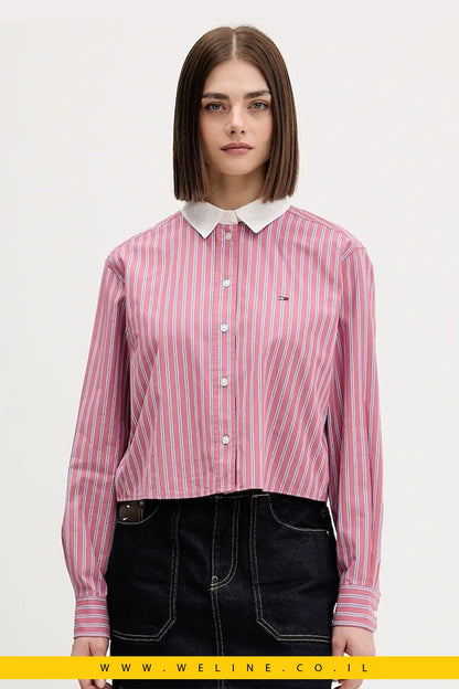 חולצת קרופ לנשים פסים – Tommy Hilfiger | Ruby Dusk / Multi Stripe - WELINE.CO.IL