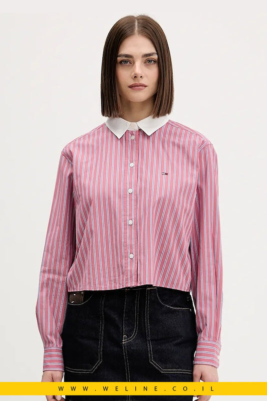 חולצת קרופ לנשים פסים – Tommy Hilfiger | Ruby Dusk / Multi Stripe - WELINE.CO.IL