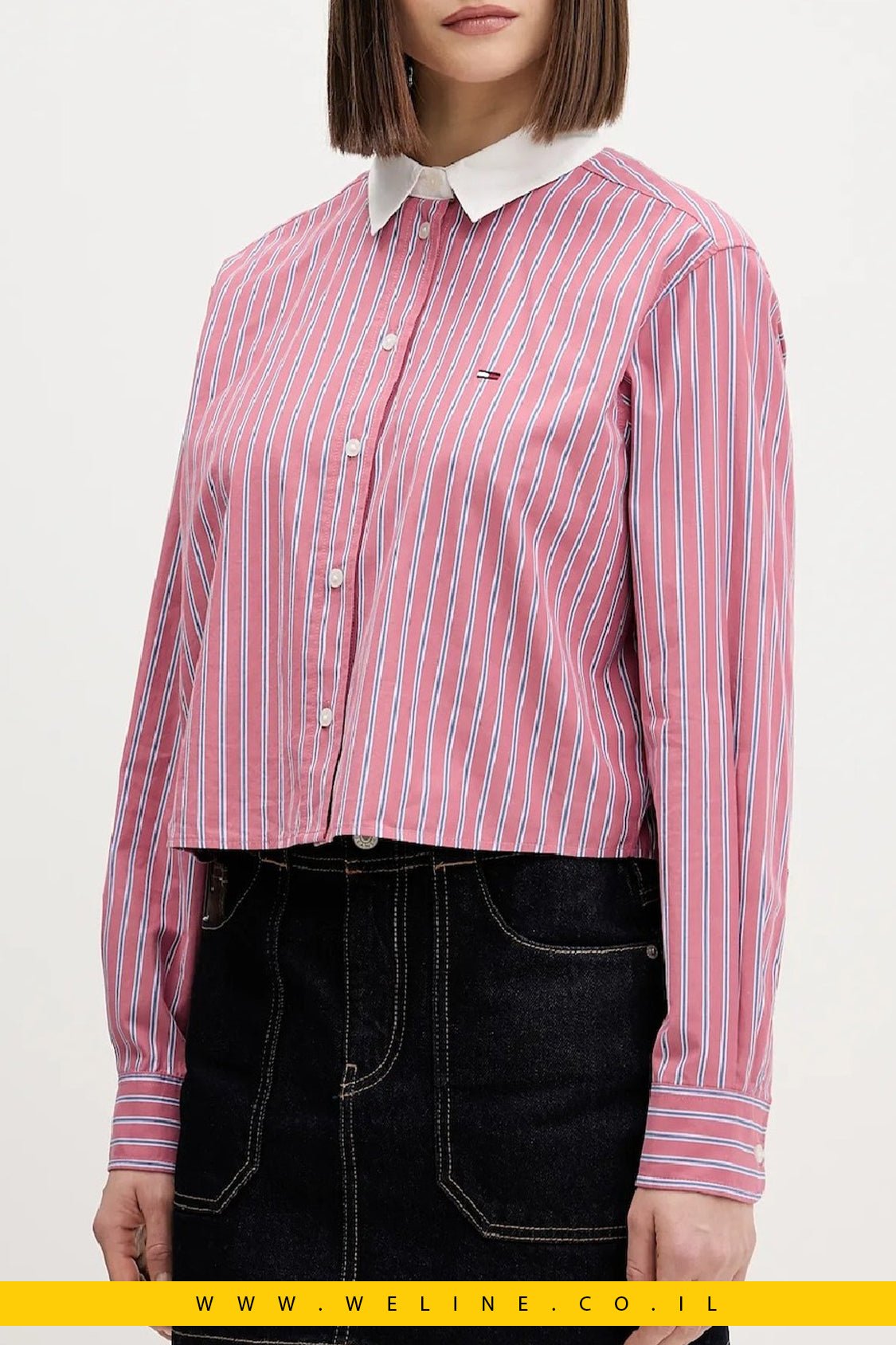 חולצת קרופ לנשים פסים – Tommy Hilfiger | Ruby Dusk / Multi Stripe - WELINE.CO.IL