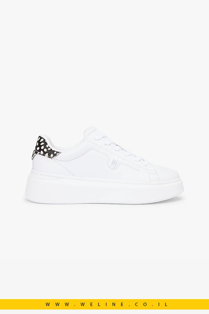 נעלי סניקרס פלטפורמה לנשים Tommy Hilfiger Snow Leopard Heel Leather – צבע לבן/הדפס מנומר - WELINE.CO.IL