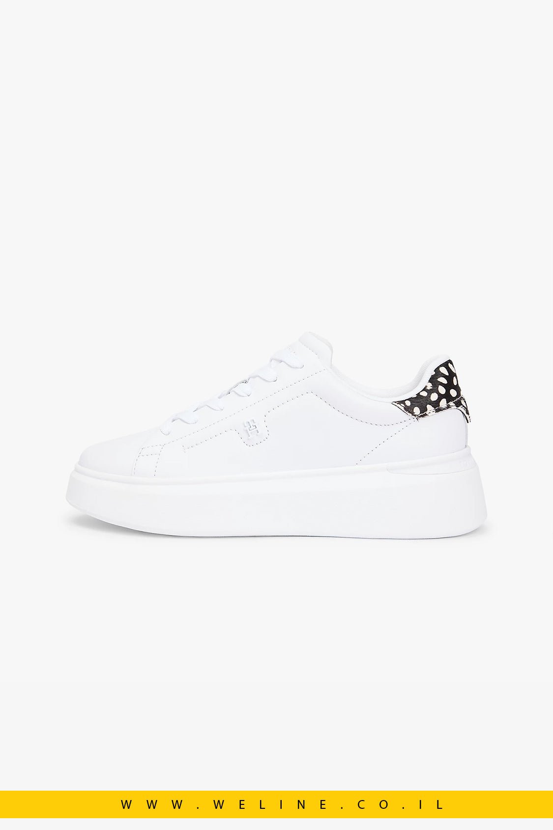 נעלי סניקרס פלטפורמה לנשים Tommy Hilfiger Snow Leopard Heel Leather – צבע לבן/הדפס מנומר - WELINE.CO.IL