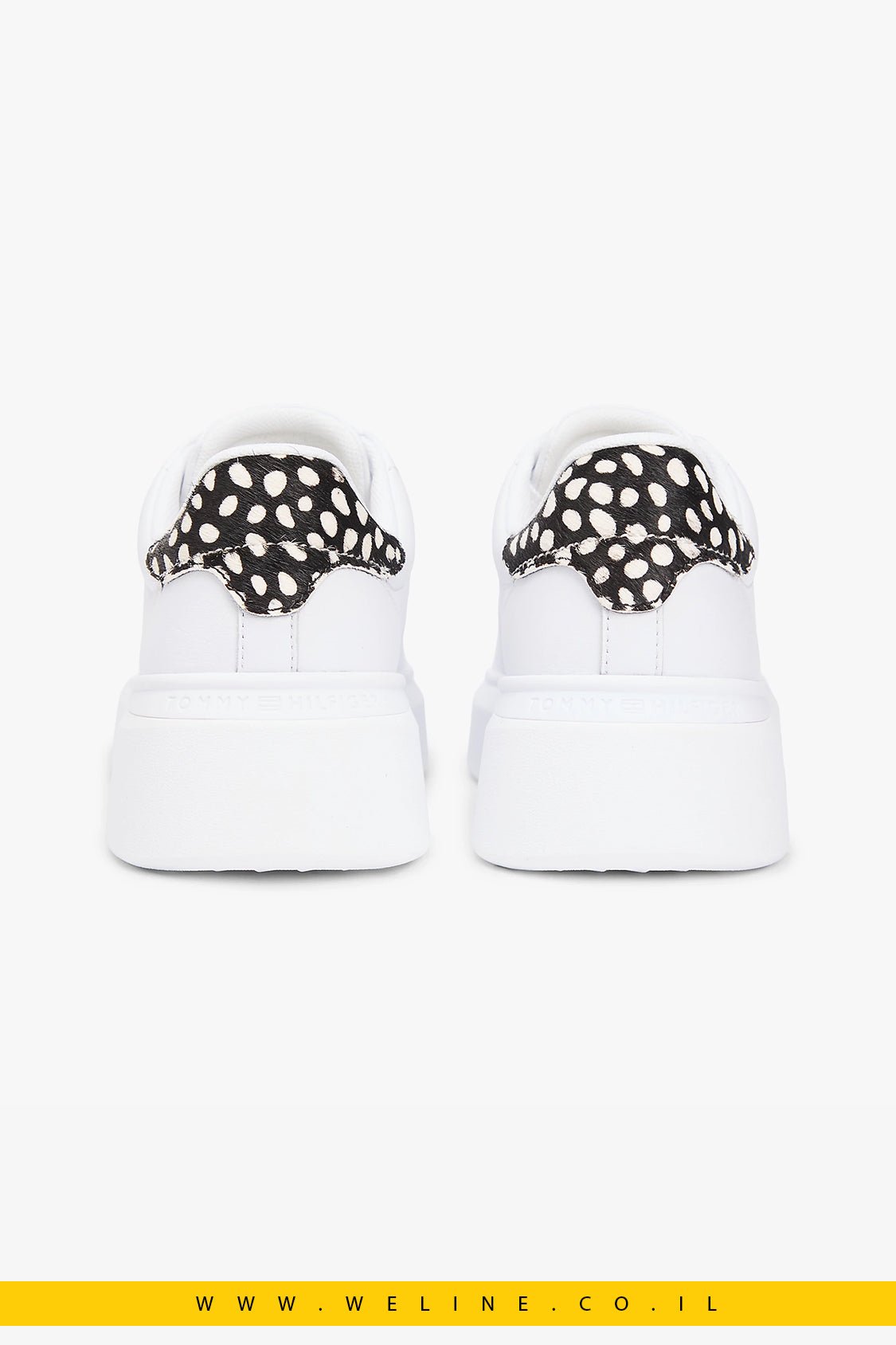 נעלי סניקרס פלטפורמה לנשים Tommy Hilfiger Snow Leopard Heel Leather – צבע לבן/הדפס מנומר - WELINE.CO.IL