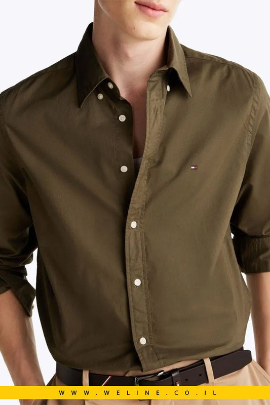 חולצת פופלין לגברים Tommy Hilfiger TH Flex Regular - WELINE.CO.IL