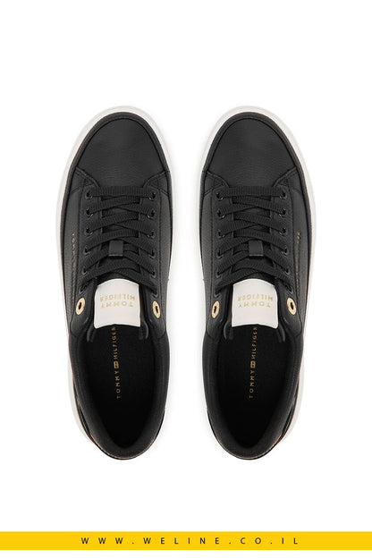 נעלי סניקרס נשים Tommy Hilfiger Th Foxing Platform Leather – צבע שחור - WELINE.CO.IL