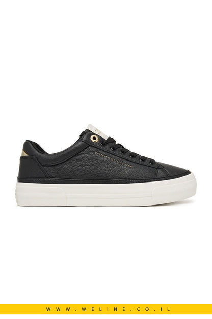 נעלי סניקרס נשים Tommy Hilfiger Th Foxing Platform Leather – צבע שחור - WELINE.CO.IL