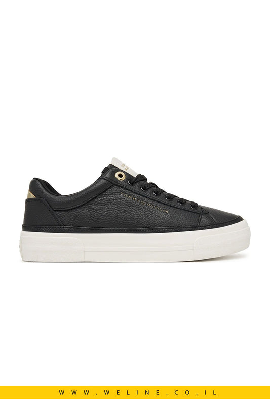 נעלי סניקרס נשים Tommy Hilfiger Th Foxing Platform Leather – צבע שחור - WELINE.CO.IL