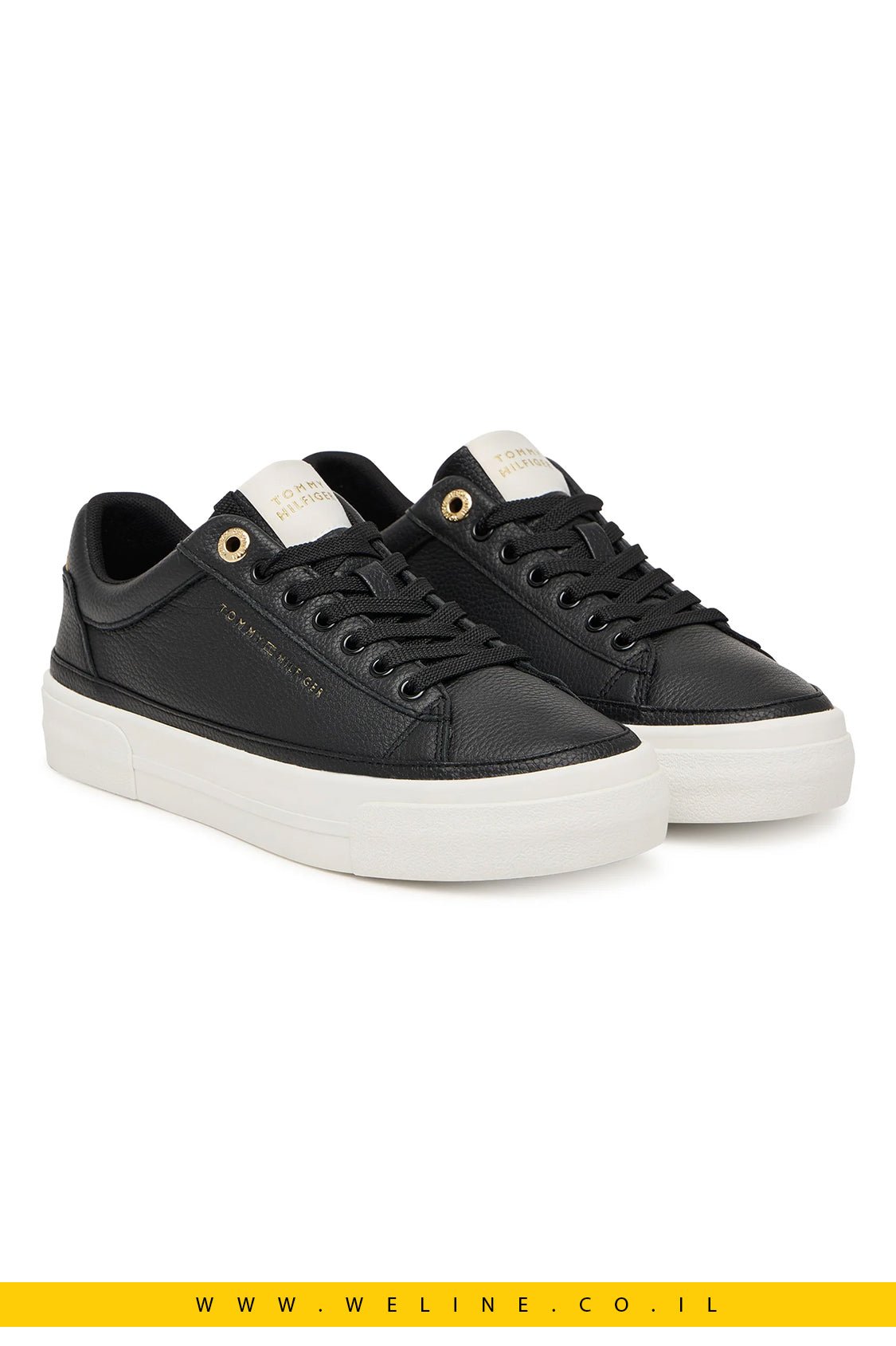 נעלי סניקרס נשים Tommy Hilfiger Th Foxing Platform Leather – צבע שחור - WELINE.CO.IL