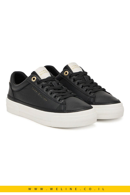 נעלי סניקרס נשים Tommy Hilfiger Th Foxing Platform Leather – צבע שחור - WELINE.CO.IL