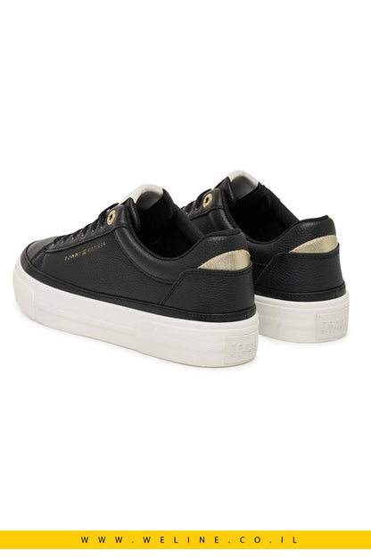 נעלי סניקרס נשים Tommy Hilfiger Th Foxing Platform Leather – צבע שחור - WELINE.CO.IL