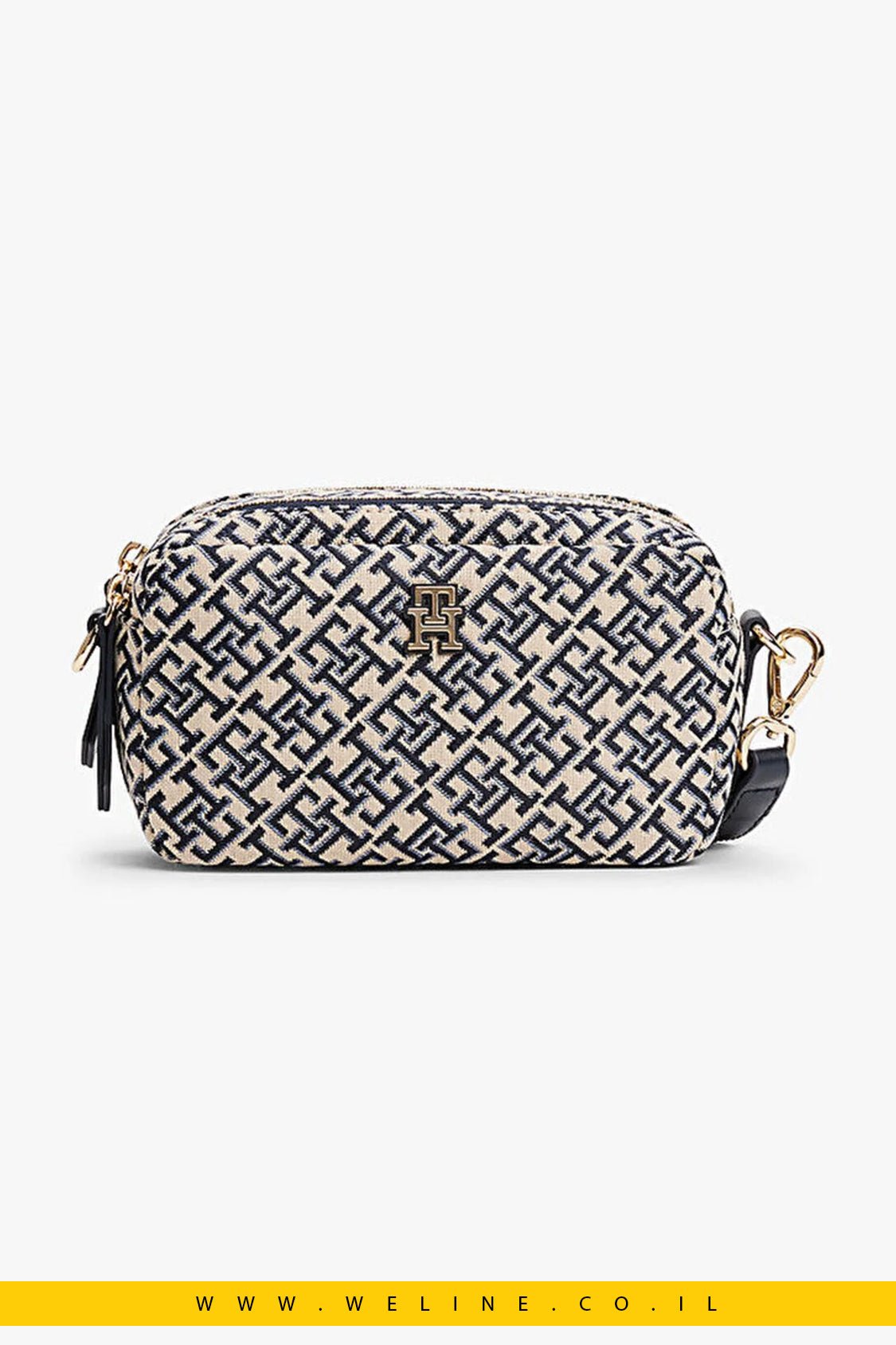 תיק צד נשים Tommy Hilfiger TH Jacquard Camera – צבע כחול - WELINE.CO.IL