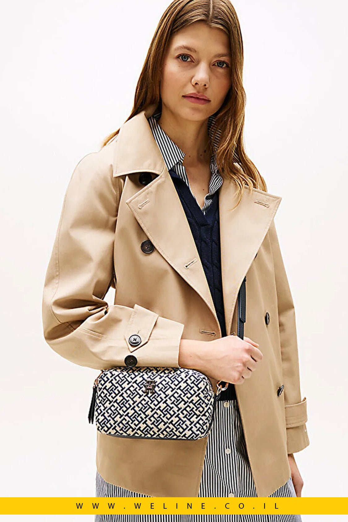 תיק צד נשים Tommy Hilfiger TH Jacquard Camera – צבע כחול - WELINE.CO.IL