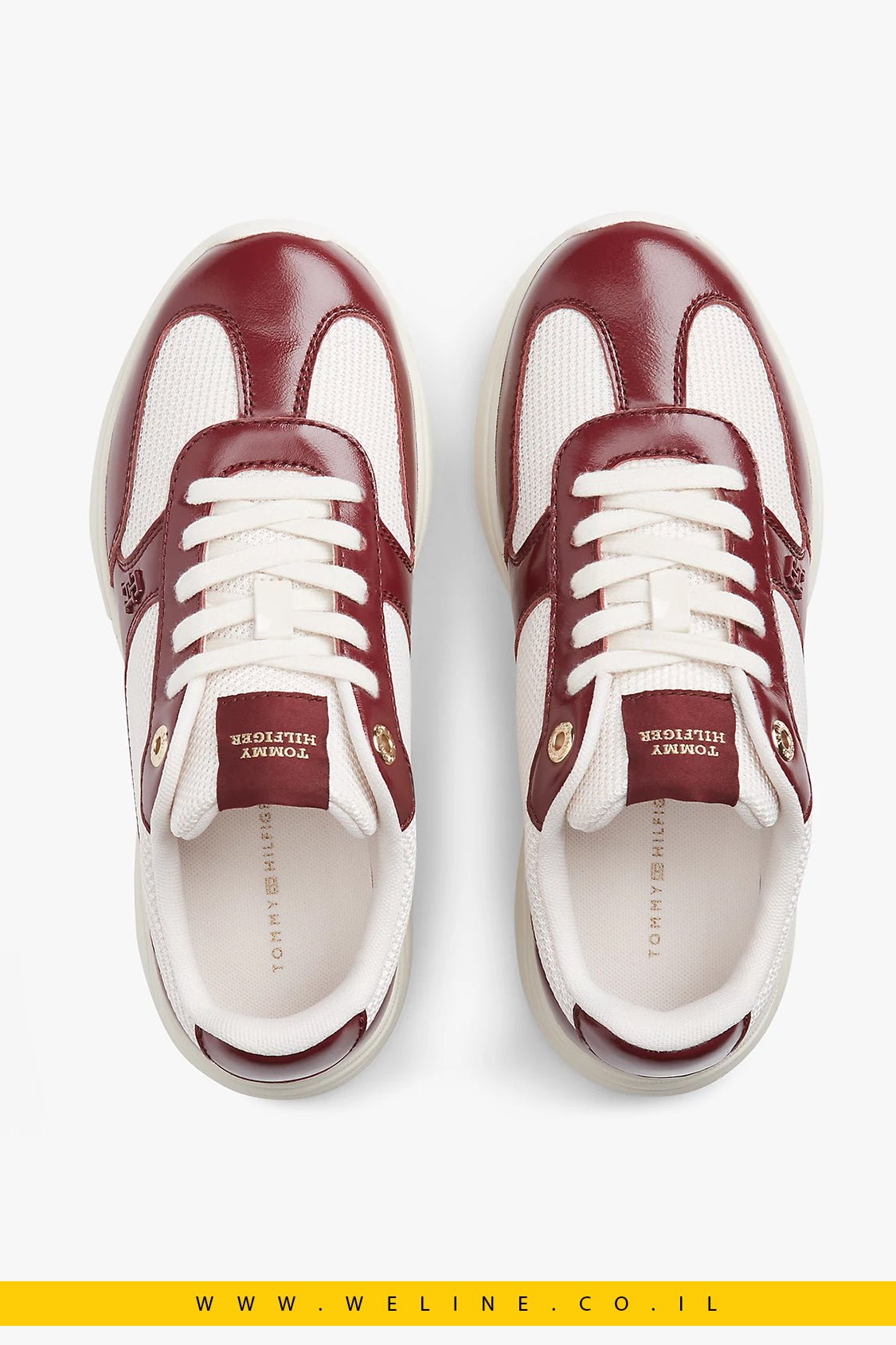 נעלי סניקרס נשים Tommy Hilfiger TH Monogram Mixed Texture Leather Trainers - WELINE.CO.IL
