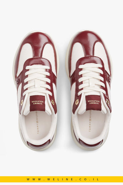 נעלי סניקרס נשים Tommy Hilfiger TH Monogram Mixed Texture Leather Trainers - WELINE.CO.IL