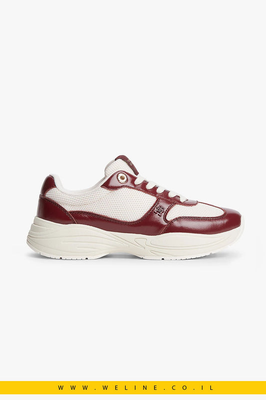 נעלי סניקרס נשים Tommy Hilfiger TH Monogram Mixed Texture Leather Trainers - WELINE.CO.IL
