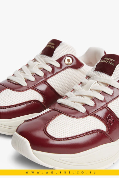 נעלי סניקרס נשים Tommy Hilfiger TH Monogram Mixed Texture Leather Trainers - WELINE.CO.IL