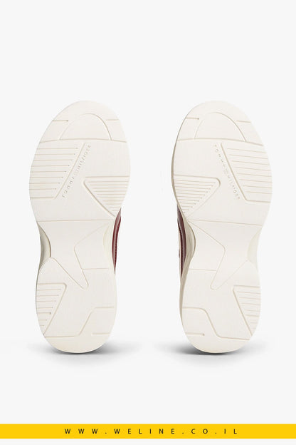 נעלי סניקרס נשים Tommy Hilfiger TH Monogram Mixed Texture Leather Trainers - WELINE.CO.IL
