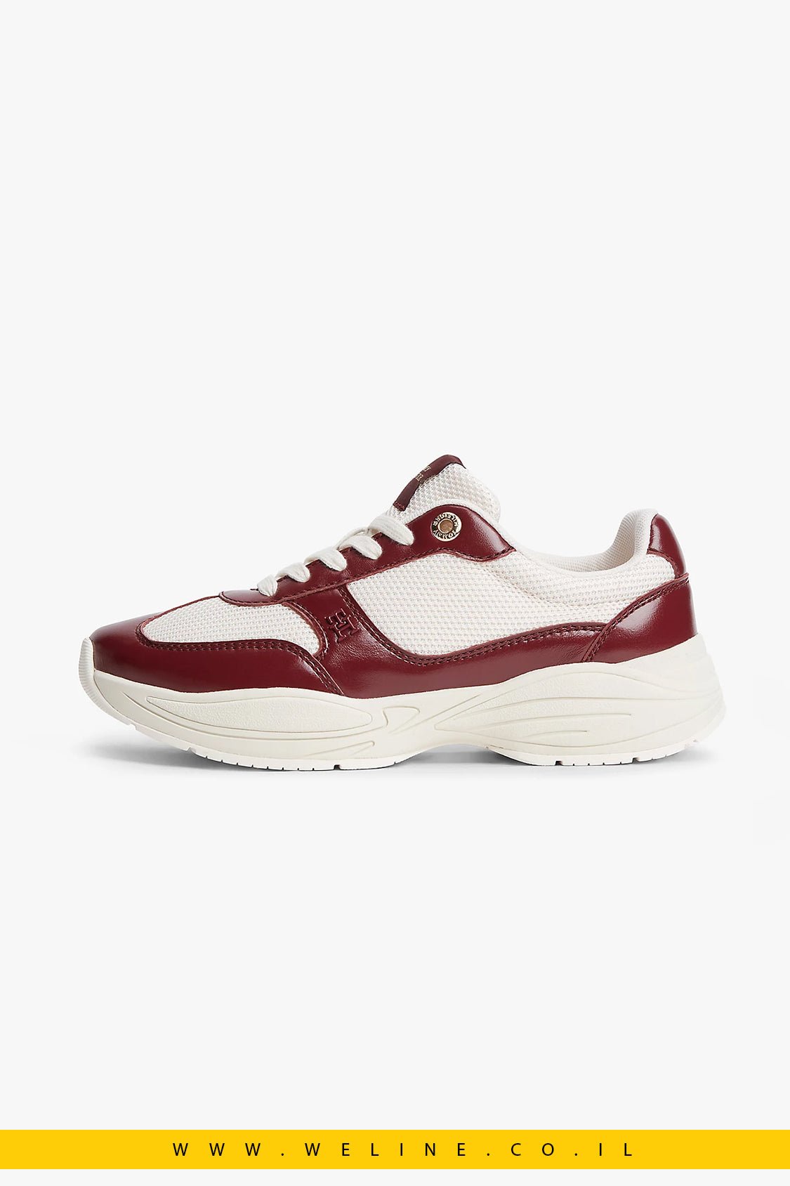 נעלי סניקרס נשים Tommy Hilfiger TH Monogram Mixed Texture Leather Trainers - WELINE.CO.IL