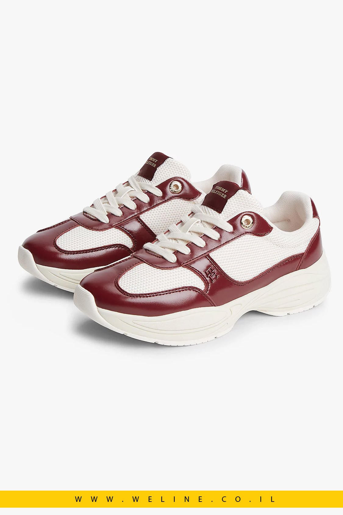 נעלי סניקרס נשים Tommy Hilfiger TH Monogram Mixed Texture Leather Trainers - WELINE.CO.IL