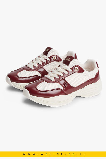 נעלי סניקרס נשים Tommy Hilfiger TH Monogram Mixed Texture Leather Trainers - WELINE.CO.IL
