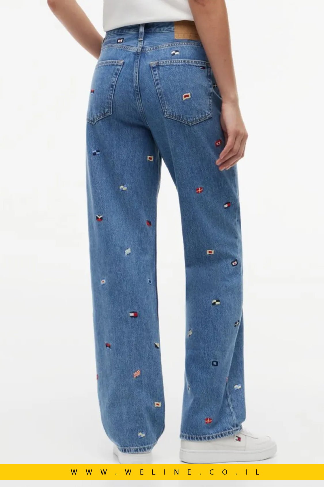 ג'ינס נשים Tommy Jeans All-Over Embroidery High Rise Slim Straight - WELINE.CO.IL