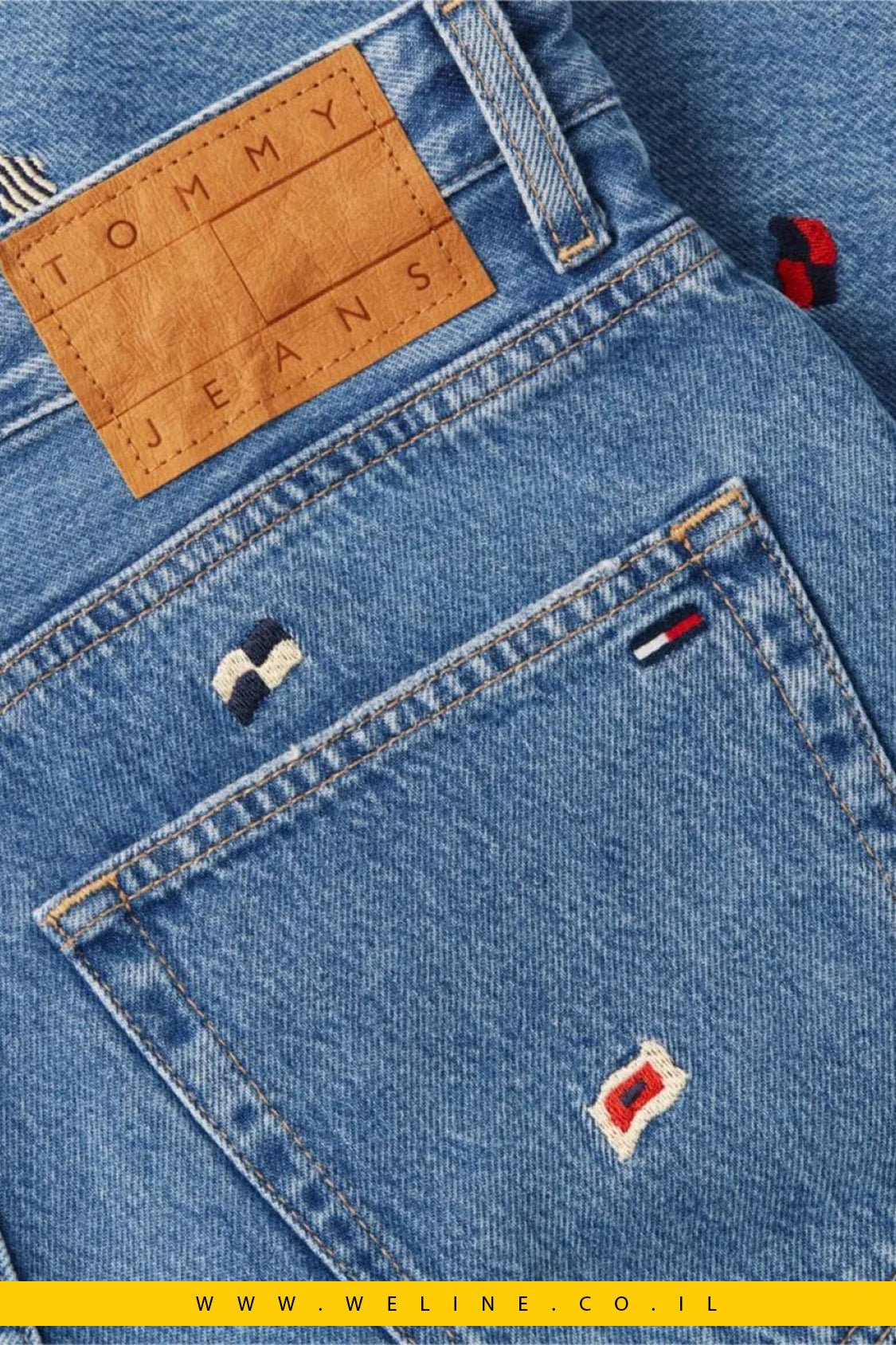 ג'ינס נשים Tommy Jeans All-Over Embroidery High Rise Slim Straight - WELINE.CO.IL