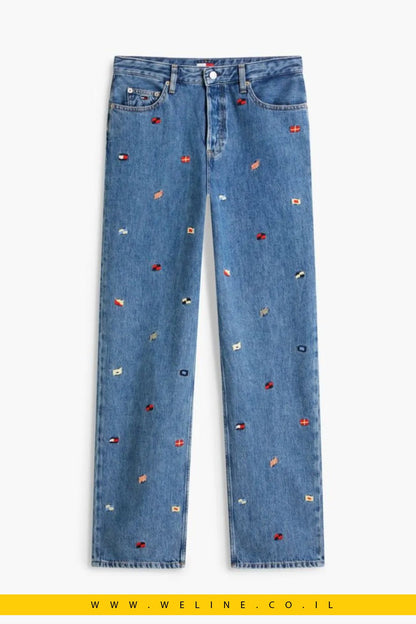 ג'ינס נשים Tommy Jeans All-Over Embroidery High Rise Slim Straight - WELINE.CO.IL