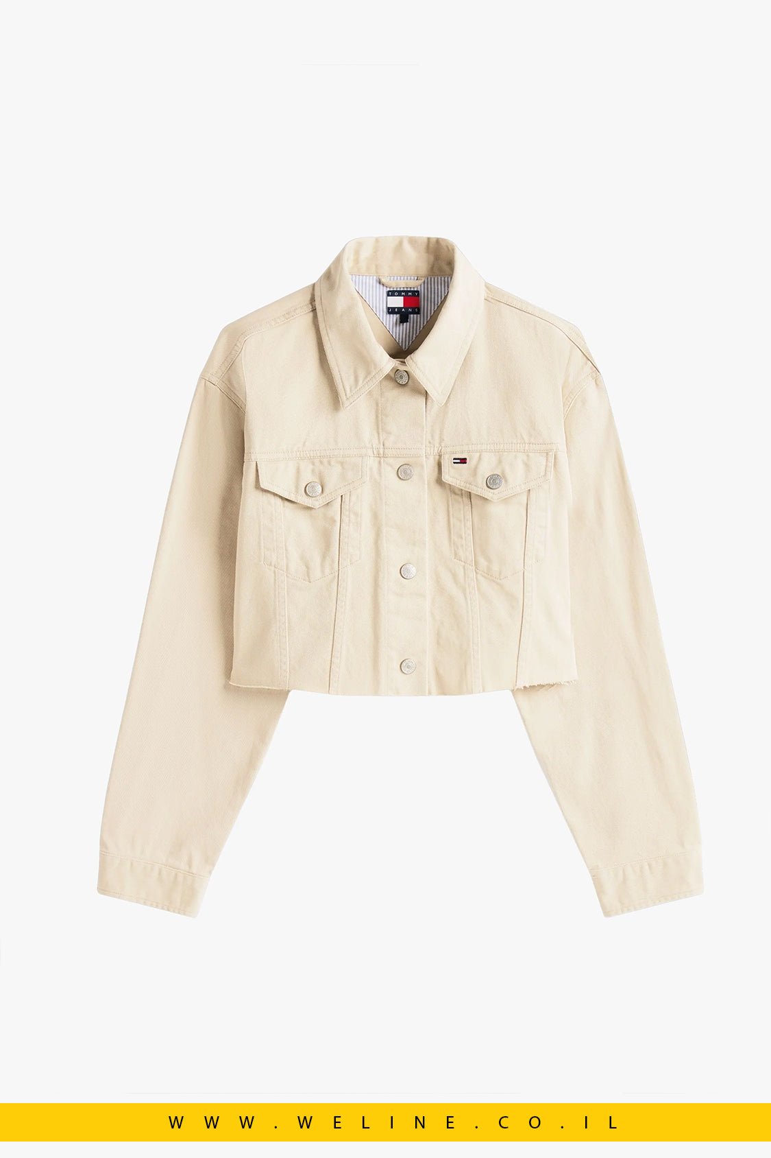 ג׳קט ג׳ינס נשים Tommy Jeans – Cropped עם לוגו אחורי - WELINE.CO.IL