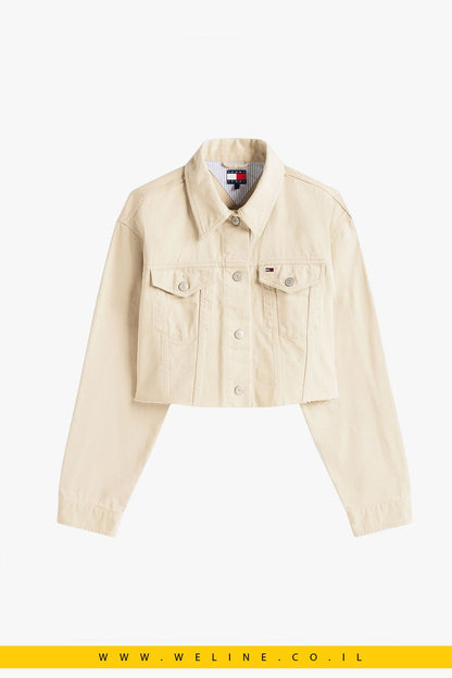 ג׳קט ג׳ינס נשים Tommy Jeans – Cropped עם לוגו אחורי - WELINE.CO.IL
