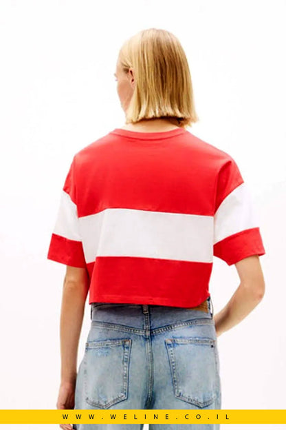 חולצת טי נשים Tommy Jeans Cropped Colour - Blocked – גזרת קרופ - WELINE.CO.IL