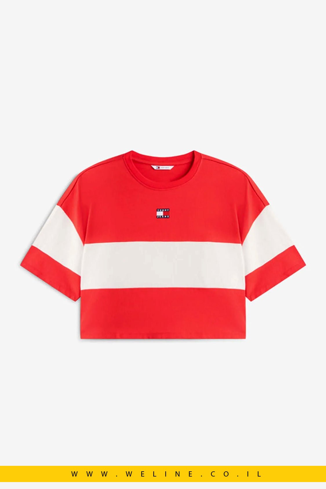 חולצת טי נשים Tommy Jeans Cropped Colour - Blocked – גזרת קרופ - WELINE.CO.IL
