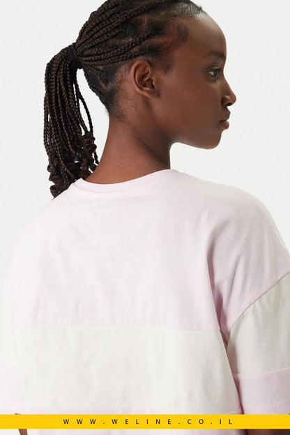 חולצת טי נשים Tommy Jeans Cropped Colour - Blocked Oversize – צבע ורוד Pearly Pink - WELINE.CO.IL