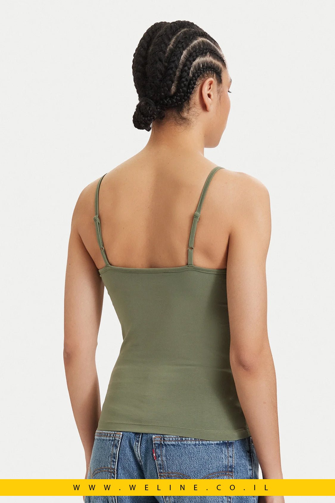 גופיית נשים Tommy Jeans Essential Slim Fit – צבע ירוק Bay Leaf - WELINE.CO.IL