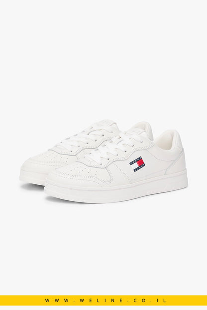 סניקרס עור לנשים לבן Tommy Jeans Greenwich Leather Contrast Heel – צבע - WELINE.CO.IL