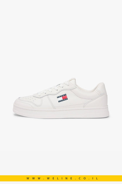 סניקרס עור לנשים לבן Tommy Jeans Greenwich Leather Contrast Heel – צבע - WELINE.CO.IL