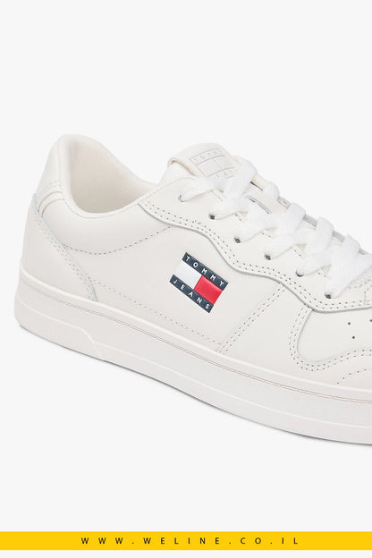 סניקרס עור לנשים לבן Tommy Jeans Greenwich Leather Contrast Heel – צבע - WELINE.CO.IL