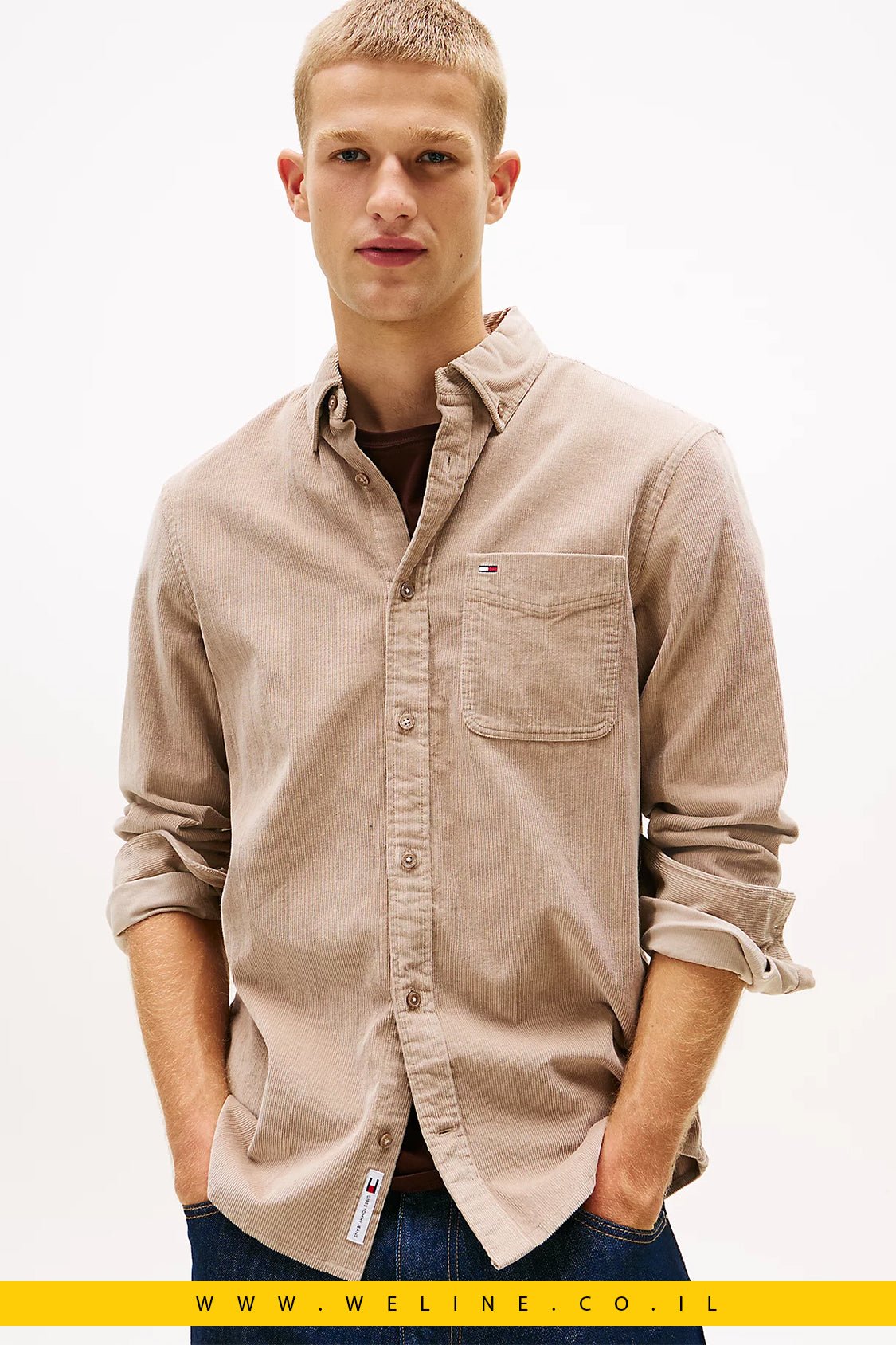 חולצת קורדורוי לגברים – Tommy Jeans Regular Fit - WELINE.CO.IL