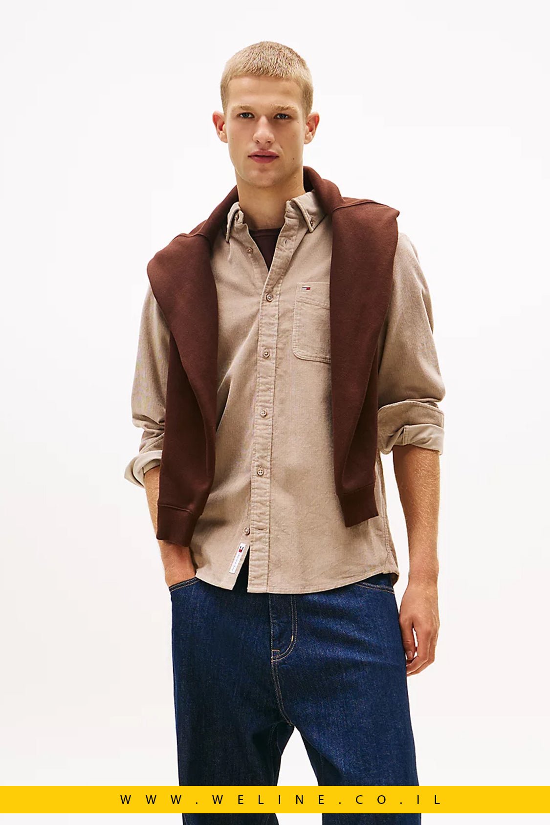 חולצת קורדורוי לגברים – Tommy Jeans Regular Fit - WELINE.CO.IL