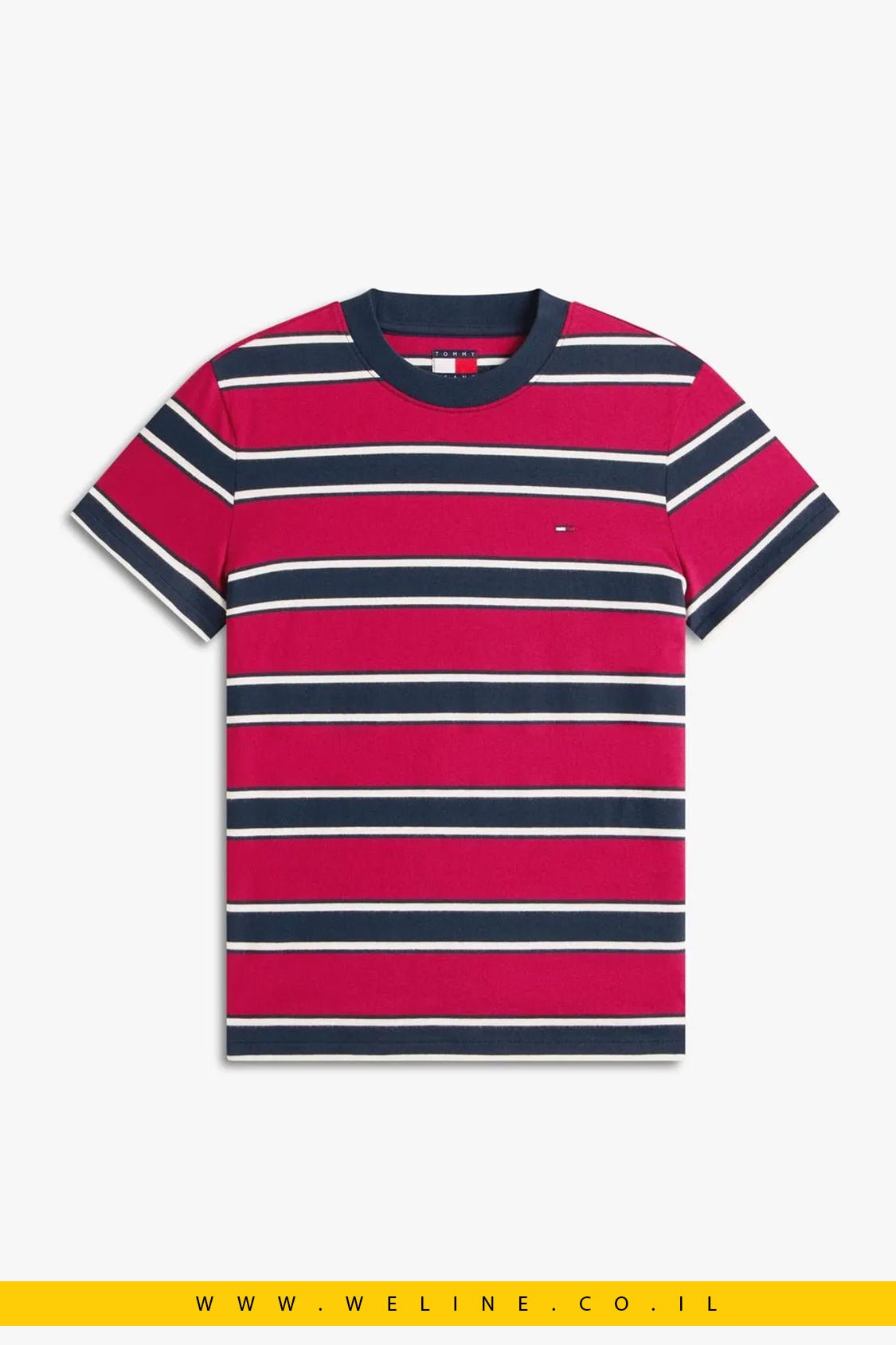 חולצת טי נשים Tommy Jeans Regular Fit – צבע ורוד כחול - WELINE.CO.IL