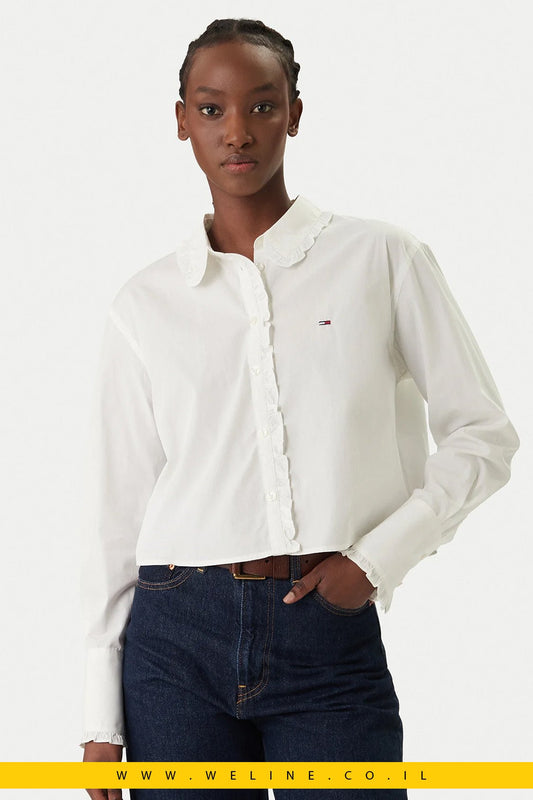 חולצה מכופתרת נשים Tommy Jeans Relaxed Fit – צבע לבן - WELINE.CO.IL