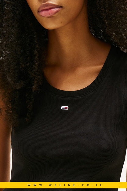 גופיית נשים Tommy Jeans Ribbed Flag Embroidery Slim Tank Top - WELINE.CO.IL