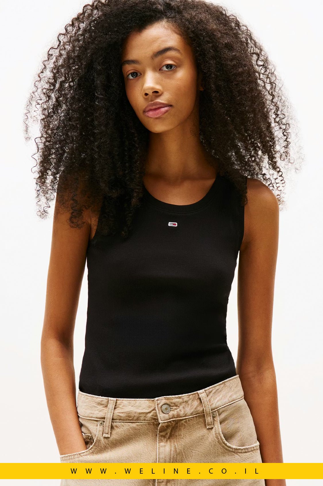 גופיית נשים Tommy Jeans Ribbed Flag Embroidery Slim Tank Top - WELINE.CO.IL