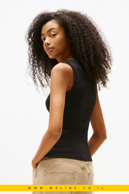 גופיית נשים Tommy Jeans Ribbed Flag Embroidery Slim Tank Top - WELINE.CO.IL