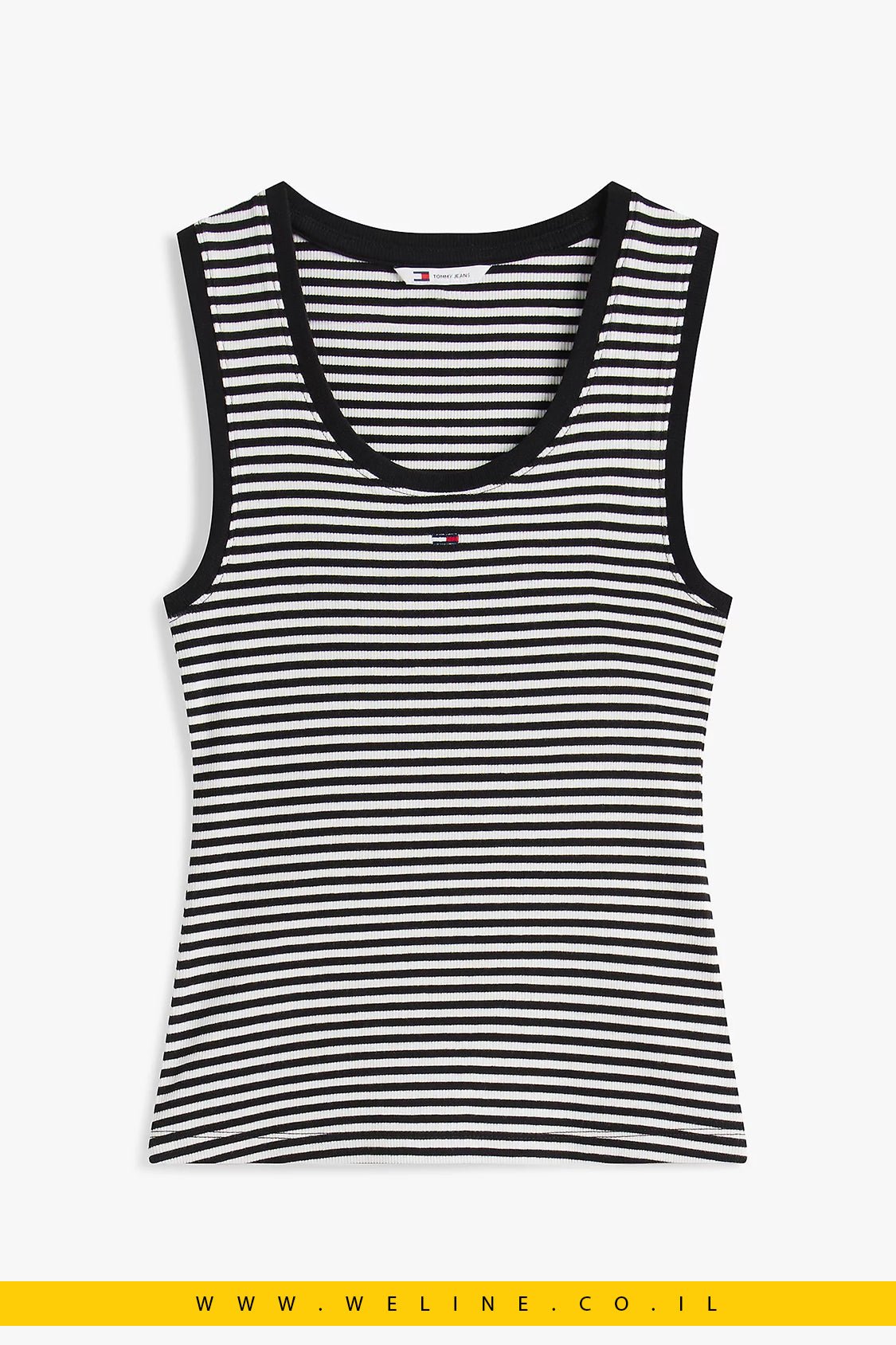 גופיית נשים Tommy Jeans Ribbed Scoop Neck Slim Tank Top – פסים שחור / אקרו | דגם - WELINE.CO.IL