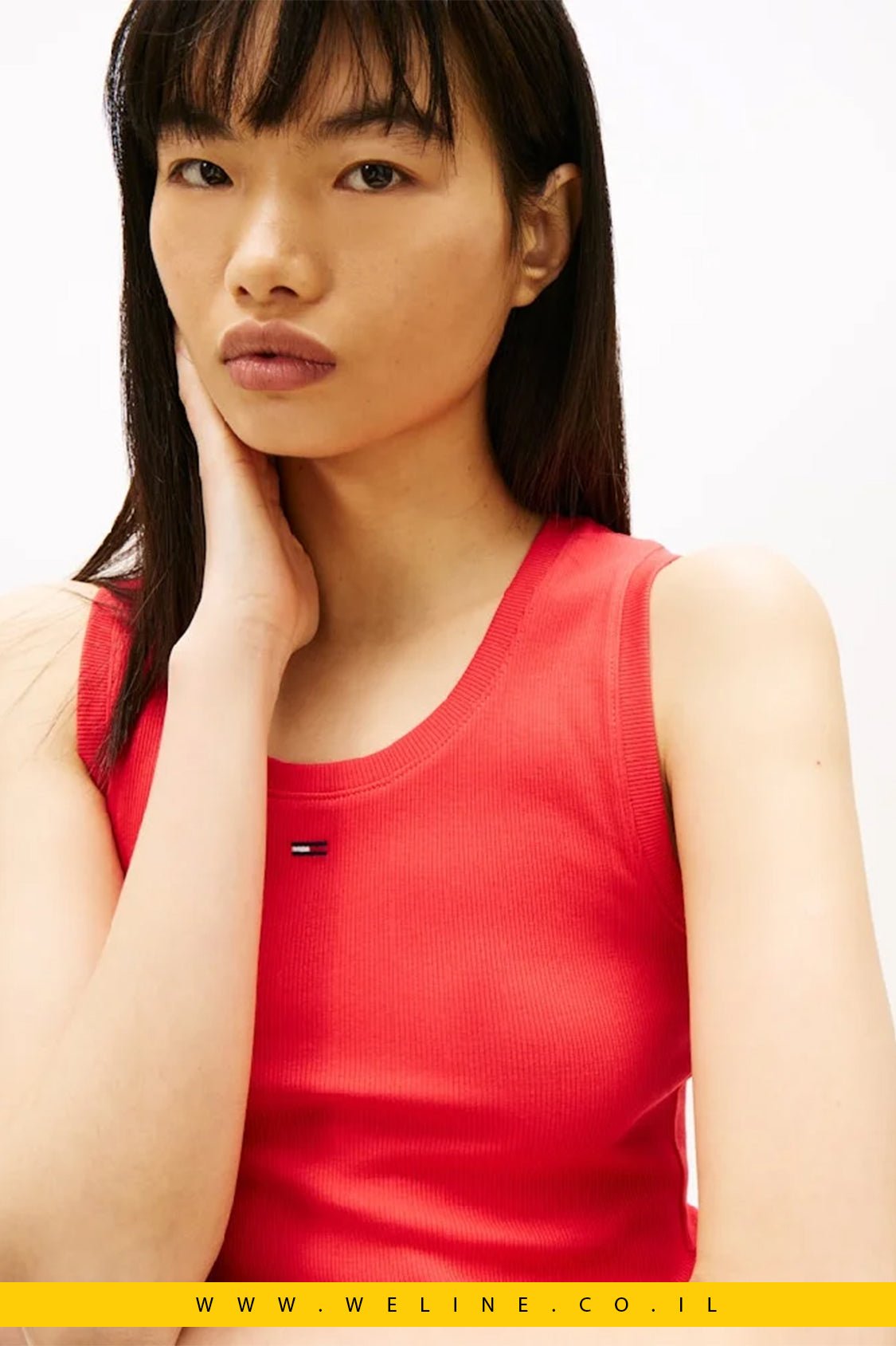 גופיית נשים TOMMY JEANS Ribbed Slim Tank Top – אדום - WELINE.CO.IL